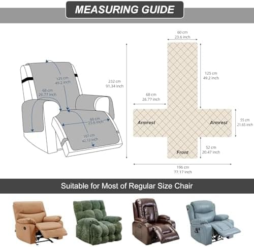 100% Waterproof Recliner Chair Cover for Pets and Kids (Beige, 2|6" Recliner Chair)
100% Waterproof Non-Slip Fabric Recliner Couch Cover for Living Room (Beige, 2|6" Recliner Chair)
Washable 100% Waterproof Recliner Chair Cover for Pets and Kids (Bei