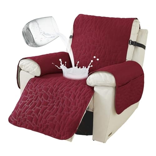 100% Waterproof Recliner Chair Covers, Non-Slip & Pockets for Kids & Pets, Khaki, 23IN — Red