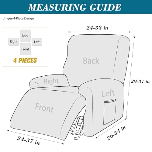HFCNMY Stretch Velvet Recliner Cover, 4 Pieces, Thick, Elastic Bottom, Black