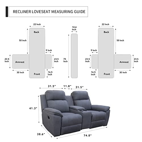Elastic Reversible Love Seat Recliner Cover, Gray/Light Gray