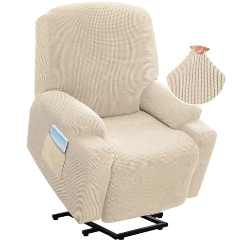 H.VERSAILTEX Grey Soft Thick Jacquard Stretch Recliner Cover with Side Pocket — Natural