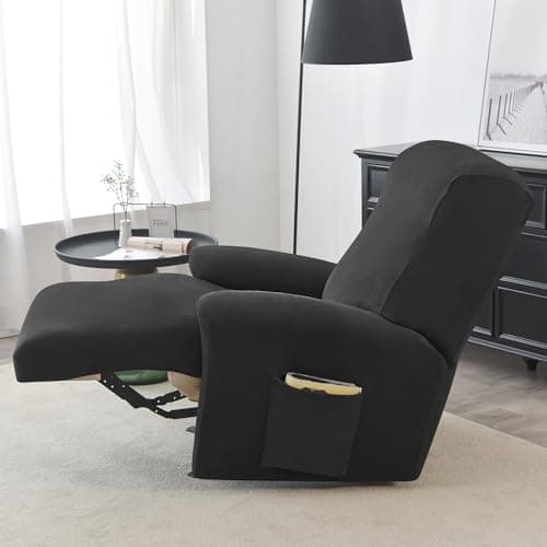 HFCNMY Stretch Velvet Recliner Cover, 4 Pieces, Thick, Elastic Bottom, Black