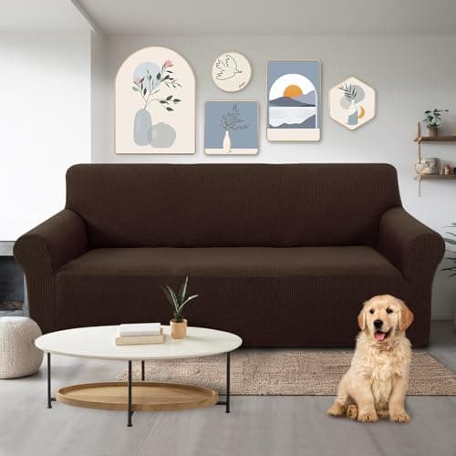 U-NICE HOME Stretch Couch Cover for 3 Cushion Sofa, Washable & Pet Friendly (Chocolate)
