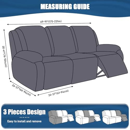 TAOCOCO 3 Seat Light Gray Stretch Slipcover for Reclining Sofa