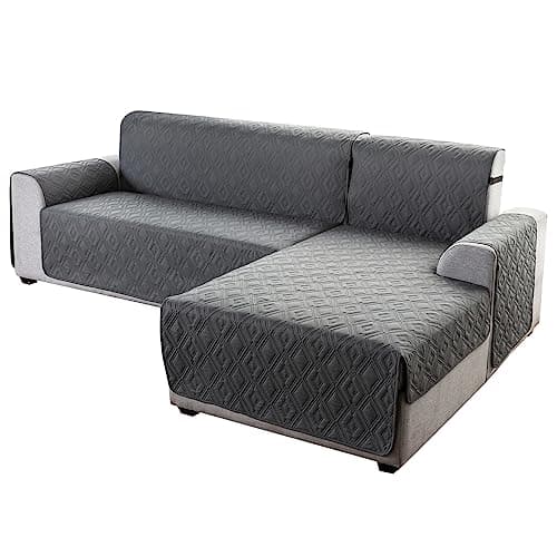 Genina Reversible Couch Covers for L-Shaped Sectional Sofas – Dark Gray, Small, Perfect for Pets and Kids