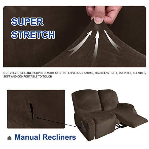 MAXIJIN Loveseat Recliner Stretch Velvet Slipcover, Dark Coffee