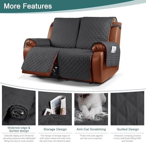 Ruaozz Waterproof Recliner Sofa Cover for Kids, Dogs, Pets (2 Seater, Charcoal Grey)