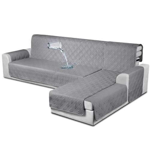 TAOCOCO Waterproof L-Shaped Sectional Sofa Covers, Large Gray, Reversible, Pet & Kids Protection