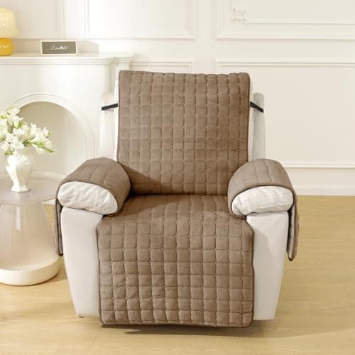 NeColorLife Non-Slip Recliner Chair Cover, Plush Armrest, Light Coffee, 23.6"