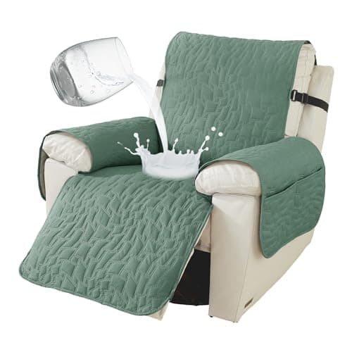 100% Waterproof Recliner Chair Covers, Non-Slip & Pockets for Kids & Pets, Khaki, 23IN — Green