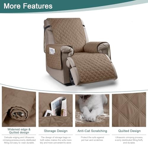 Ruaozz 100% Waterproof Recliner Chair Cover with Elastic Straps for Kids, Dogs, Pets