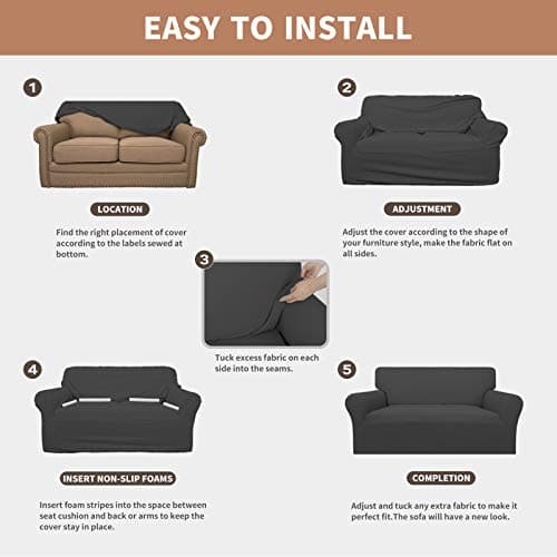 100% Waterproof Dual Stretch Couch Cover, Leakproof Kids & Pet Protector (Dark Gray)