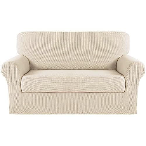 Turquoize Stretch Sofa Slipcover for 2 Cushion Couch (Biscotti Beige)