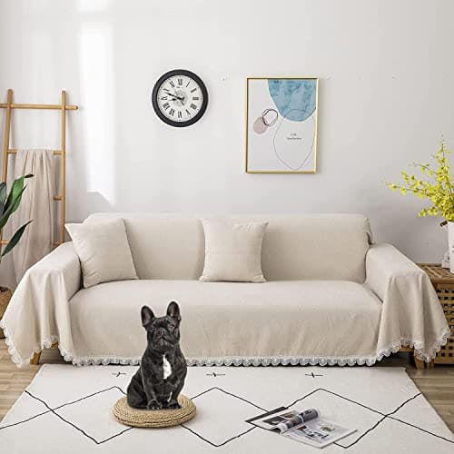 ROOMLIFE Reversible Sofa Covers for 3 Seat Reclining Futon - Washable Kids & Pet Protector 71"x134" — A. Cream White