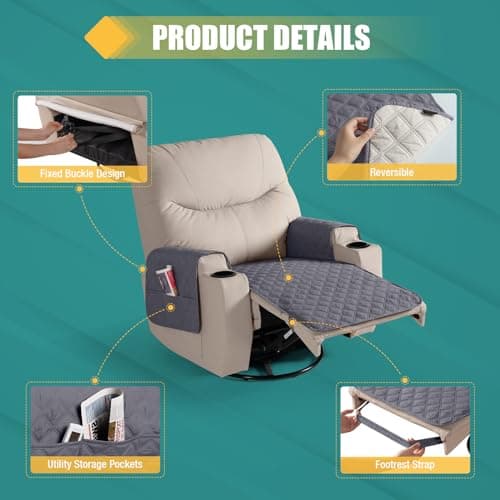 Ruaozz Waterproof Recliner Chair Covers with Arms, Washable and Non Slip, Dark Grey