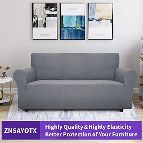 ZNSAYOTX Universal Sofa Cover for Living Room Dogs Pet Friendly Spandex Slipcover with Anti-Slip Foam Sticks (Light Grey
