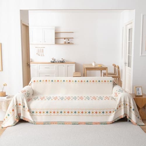 DREAMINGO Thickened Chenille Couch Cover, X-Large Brown, Multi-Use Dog and Cat Protector — A5# Boho Beige