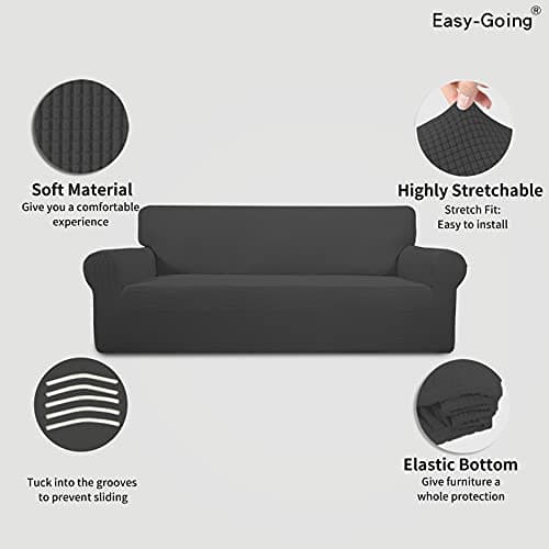 Dark Gray Stretch Sofa Slipcover for Kids' Sofas