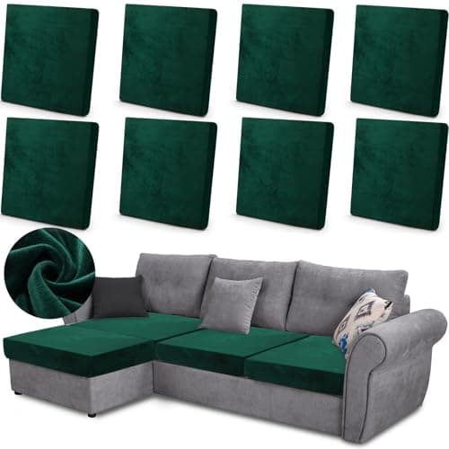 Velvet Stretch Seat Cushion Covers Set - Cream White — Dark Green