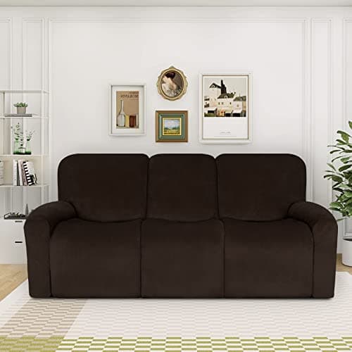 Velvet 8-Piece Recliner Couch Covers for 3 Seat Sofa (Brown)