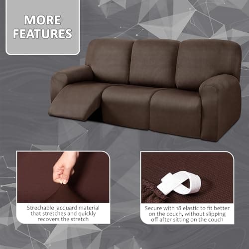 ULTICOR 8-Piece Stretch Recliner Sofa Covers for 3-Seater Cushions (Chocolate)