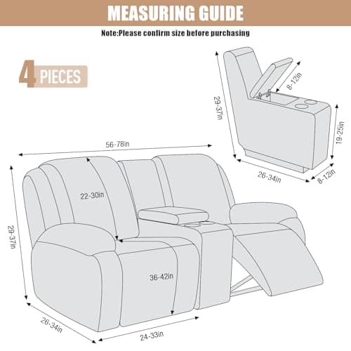 VANSOFY Jacquard Stretch Reclining Sofa Cover for 2 Seat with Console (Dark Gray)