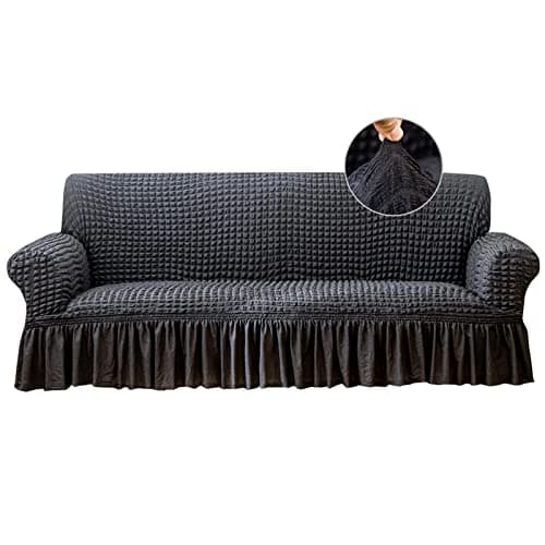 Jeloris Stretch Loveseat Slipcover, Durable Kids & Pet-Friendly Sofa Cover (Medium, Khaki) — Dark Grey