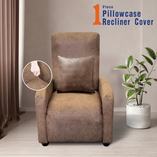 WdFour Brown Leather-Like Slipcover for Small Recliner Chair & Pillowcase