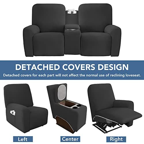 Dark Gray Stretch Recliner Loveseat Cover with Center Console Fleece Slipcover 2 Seats Washable