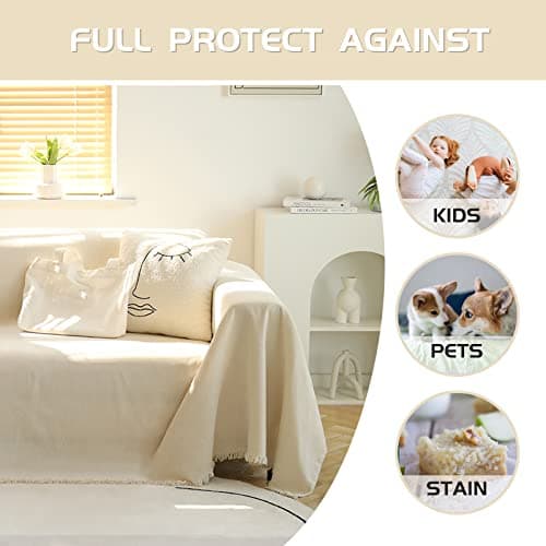 MEETSKY Beige Couch Cover for 3-Cushion Sofa PetProtective
