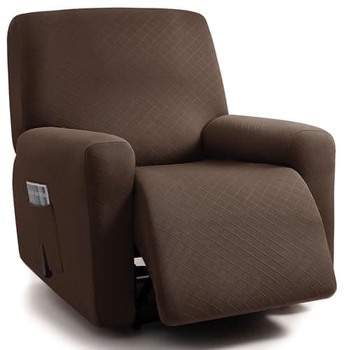 ULTICOR Squared Jacquard Design 3 Seater Recliner Sofa Covers, Dark Grey — Chocolate