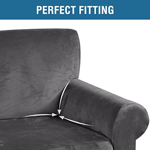 H.VERSAILTEX Stretch Gray Velvet Sofa Covers for 3 Cushion Couch, 72"-90"