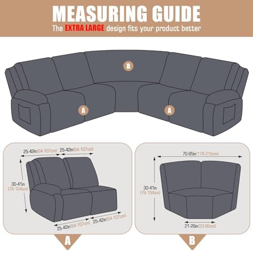 VANSOFY Large Reclining Sectional Sofa Covers, Light Gray