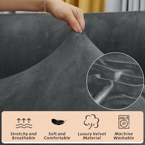 Dark Gray Stretchable Velvet Sectional Couch Cover Set (2-Piece, 1 Seat)