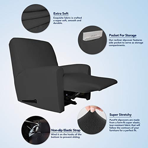 PureFit Super Stretch Recliner Slipcover – Dark Gray Non-Slip Sofa Protector