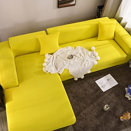 Jacquard Chaise Lounge Covers for Grey 2Seat L Shaped Couch — Yellow