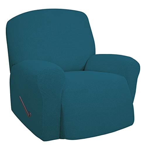 Oversized Recliner Stretch Sofa Slipcover, Dark Gray, Elastic Bottom — Peacock Blue