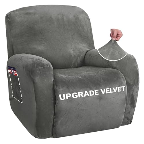 ZNSAYOTX Thicker Soft Grey Velvet Recliner Cover with Side Pockets