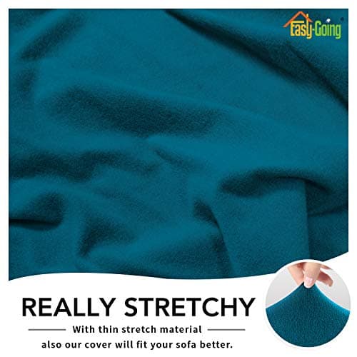 Chocolate Fleece Stretch Slipcover for Sofa, Non-Slip & Washable Couch Protector — Peacock Blue