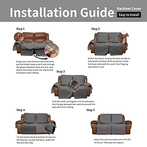 Oversized Loveseat Recliner Cover, Reversible for Pets, Gray/Light Gray
