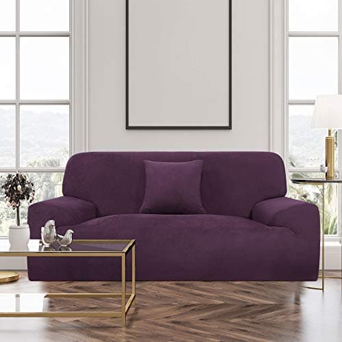 uxcell Velvet Plush Stretch Sofa Cover, Thicker Couch Slipcover, 1-4 Cushions, Winter Covers, Purple X-Large