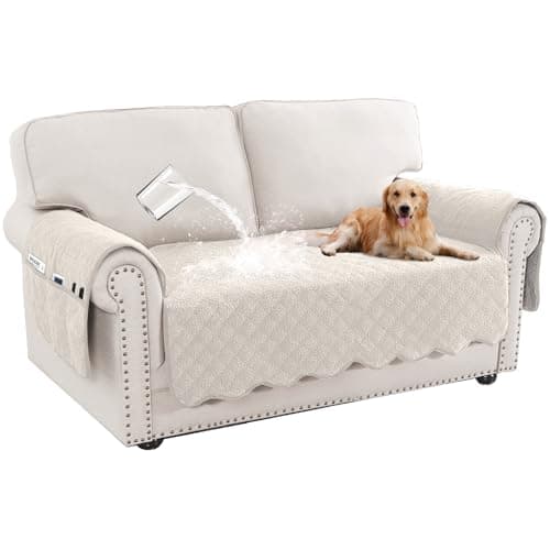 Turquoize Waterproof Dog Loveseat Cover with Side Pocket (Natural White)