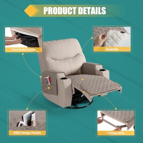 Ruaozz Large Khaki Waterproof Recliner Chair Covers
