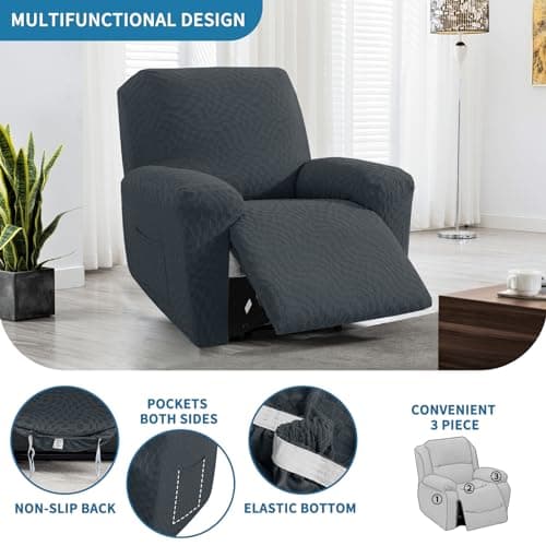 Dark Gray Soft Jacquard Oversized Recliner Cover for Lazy Boy 36"-46"