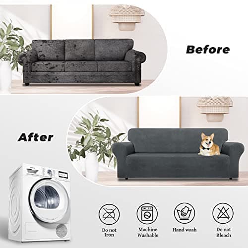 Velvet Couch Cover for 3 Cushion Sofas - Pet Protector with Non-Skid Foam