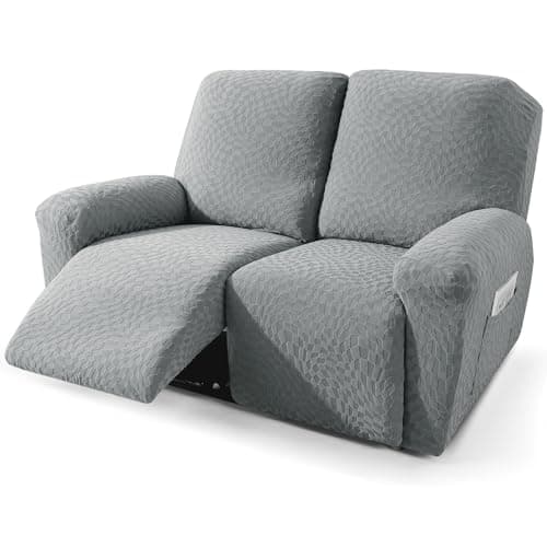 Light Gray Stretch Recliner Love Seat Cover 48-66", Elastic Ties, Washable