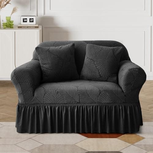 WONGS BEDDING Stretch Velvet Sofa Slipcover, Dark Gray, Pet Friendly — Black