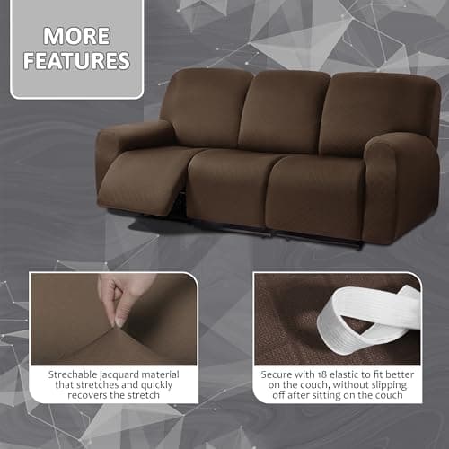 ULTICOR Squared Jacquard 3 Seater Recliner Sofa Covers (Chocolate)