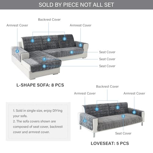 Dark Grey Anti-Slip Couch Cover for 3 CushionSectional Sofa - Deep Dream