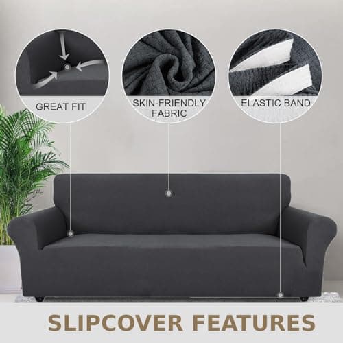 JIVINER Stretch Couch Cover, Dark Gray, 71"-91", 3 Cushion Sofa, Pet Friendly